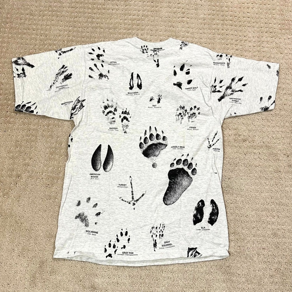 Vintage Alaska Animal Tracks All Over Print Shirt Mens Medium 90s Nature Outdoor - Picture 2 of 6